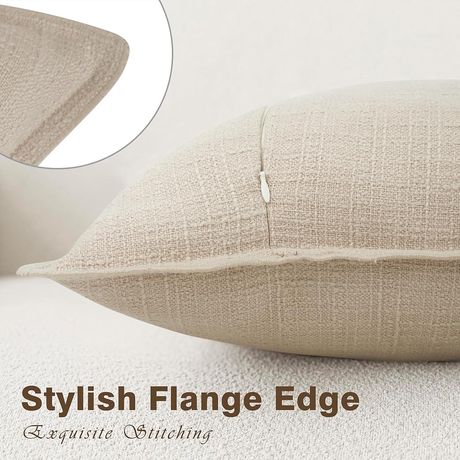 MADIZZ Set of 2 Linen Throw Pillow Covers with Broad Edge Soft Boho Decorative Pillow Cases for Sofa Bedroom Modern Pillow Shell 18x18 Inch Beige