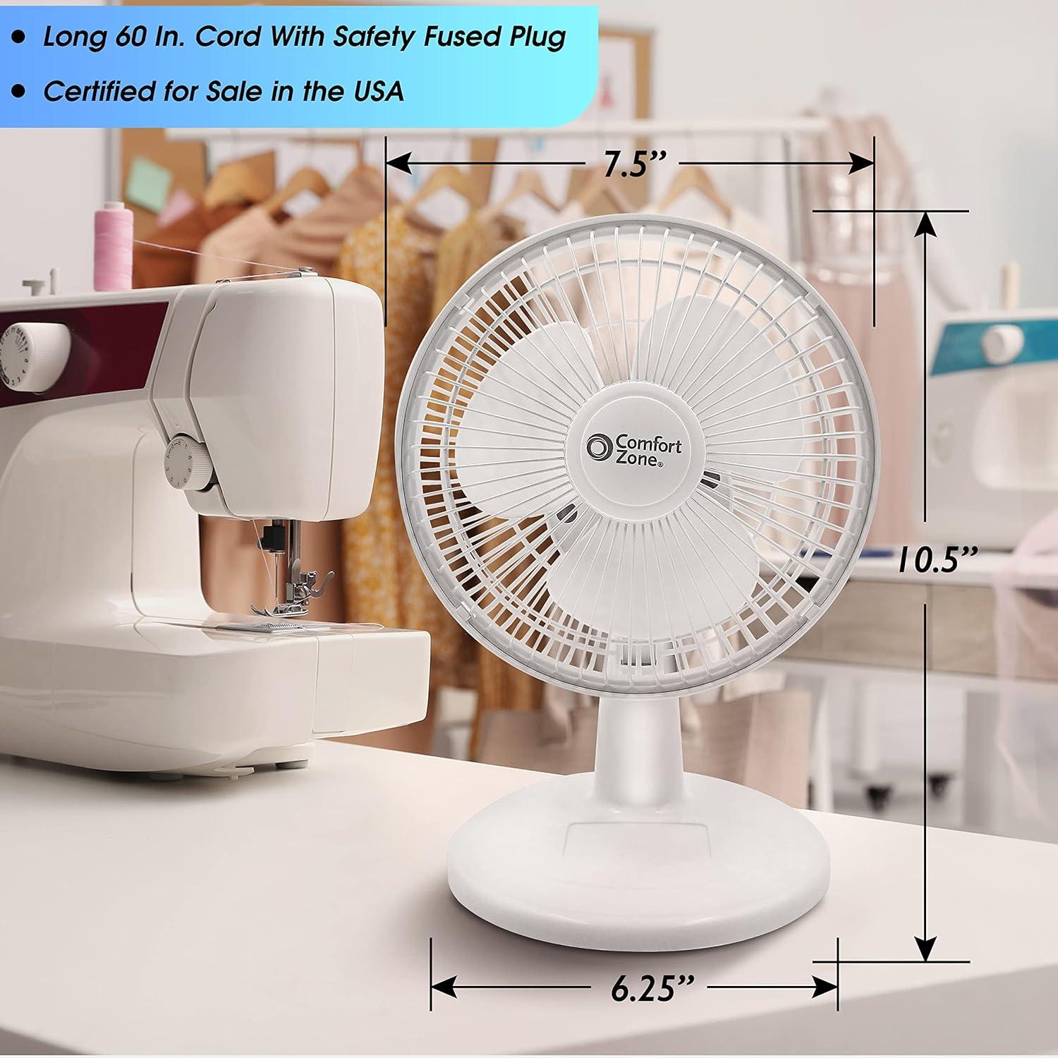 White 6-Inch Portable 2-Speed Desk Fan