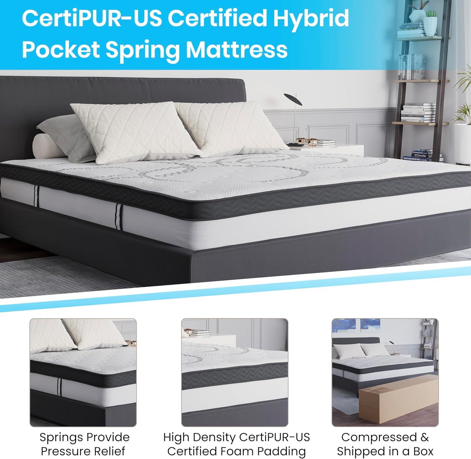 Merrick Lane 10 Inch Hybrid Full Size Mattress CertiPUR-US Certified Foam & Pocket Spring Mattress in a Box