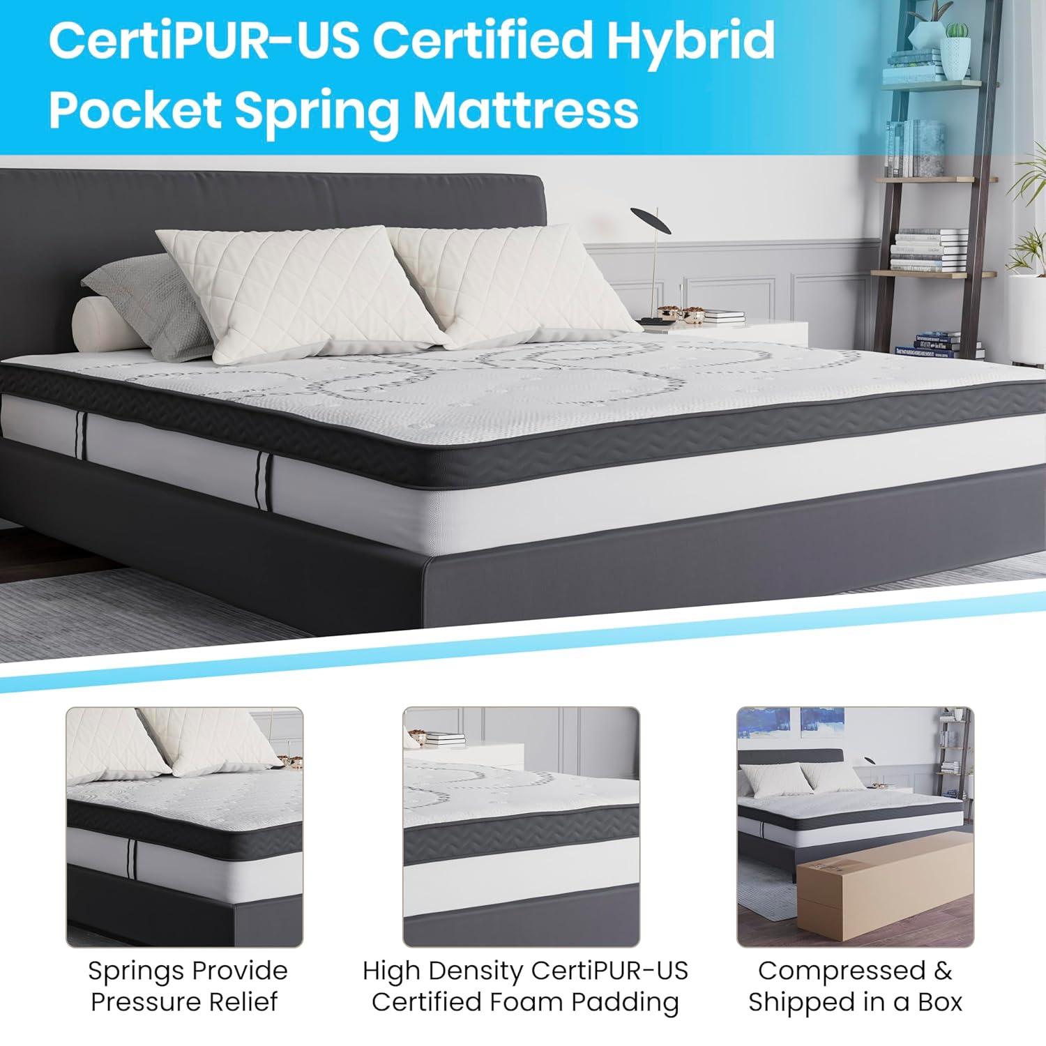 Merrick Lane 10 Inch Hybrid Full Size Mattress CertiPUR-US Certified Foam & Pocket Spring Mattress in a Box