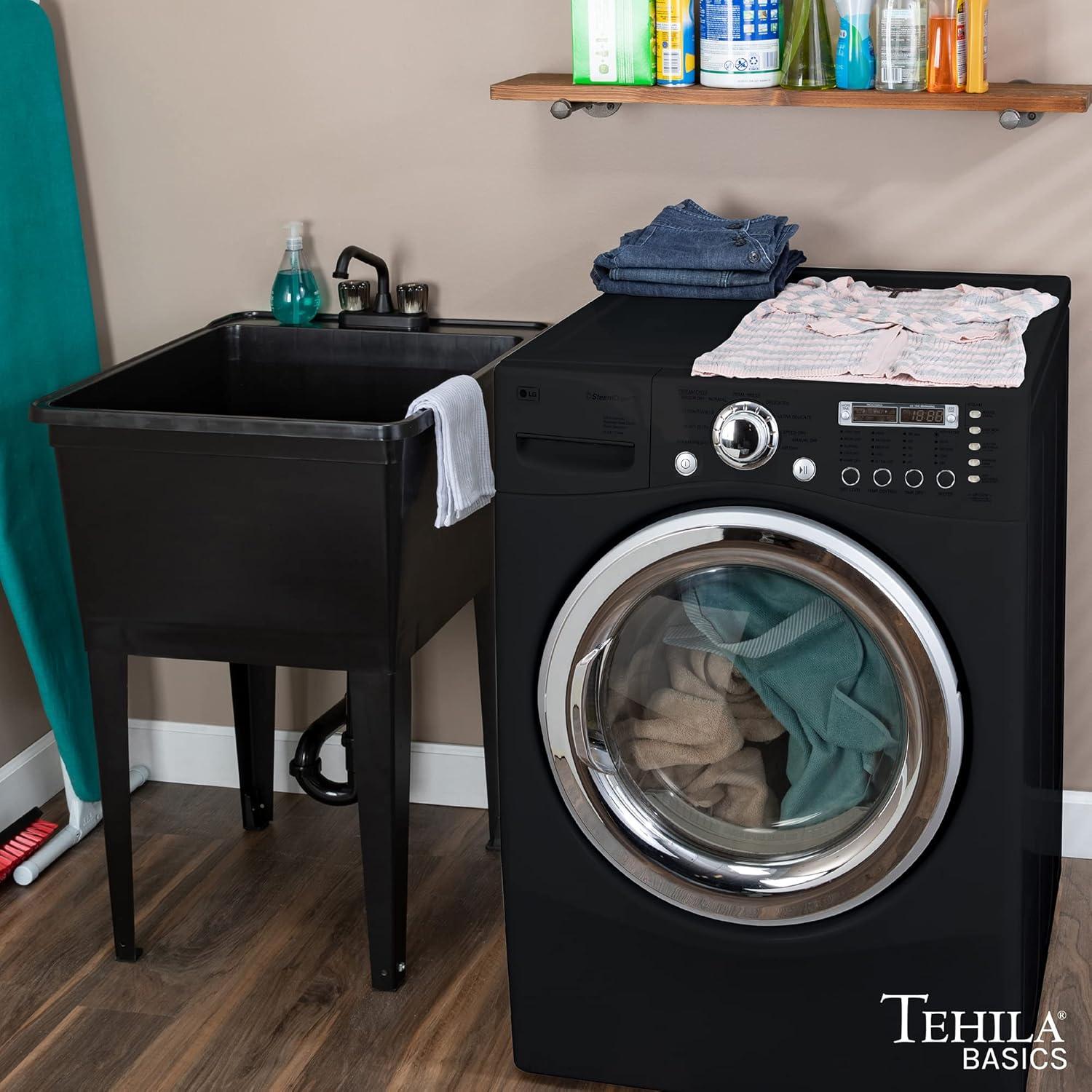 Black Thermoplastic Freestanding Utility Sink with Knob Faucet