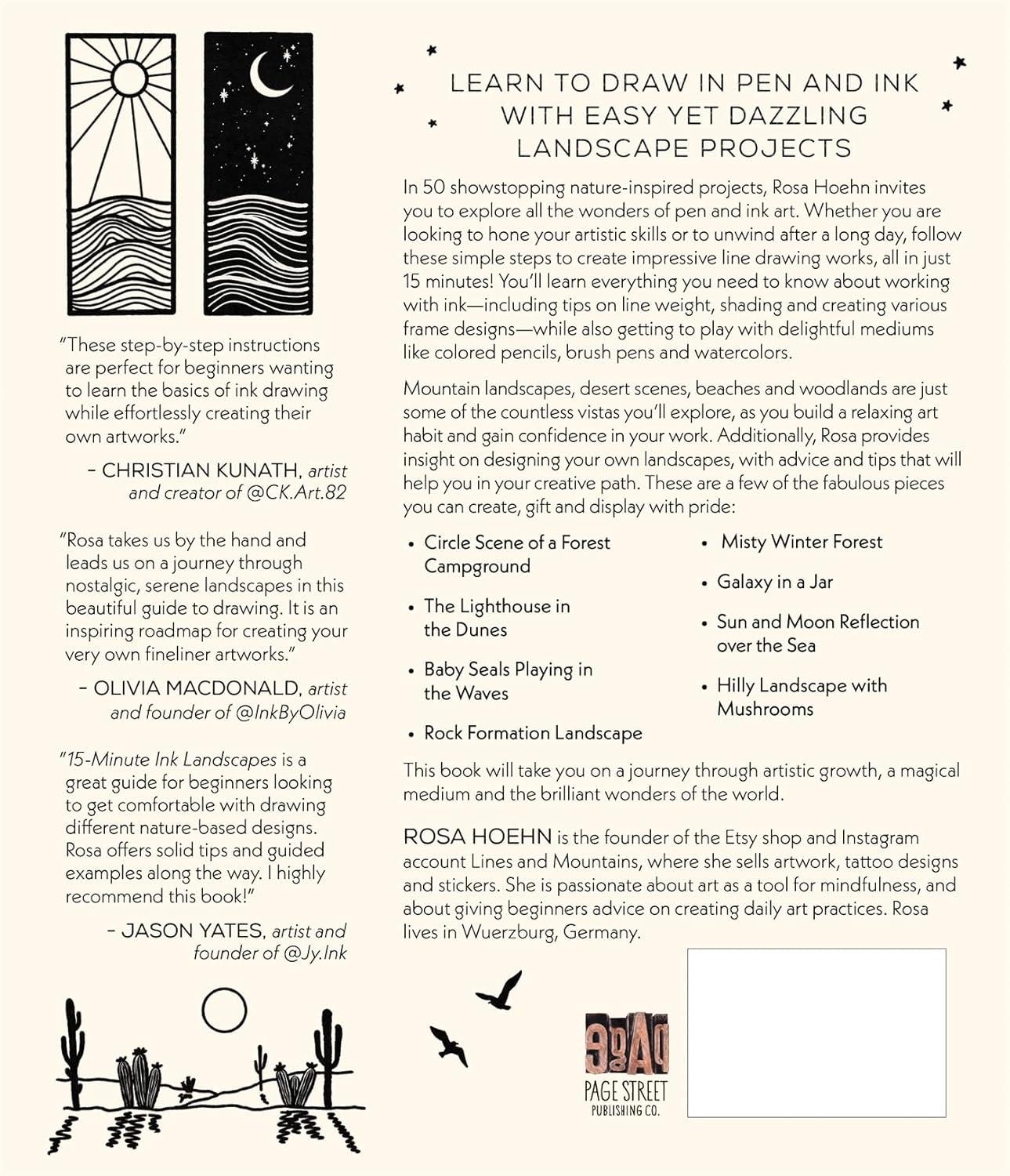 15-Minute Ink Landscapes: Simple, Striking, Soothing Lineart of Forests, Mountains, Beaches and More, (Paperback)