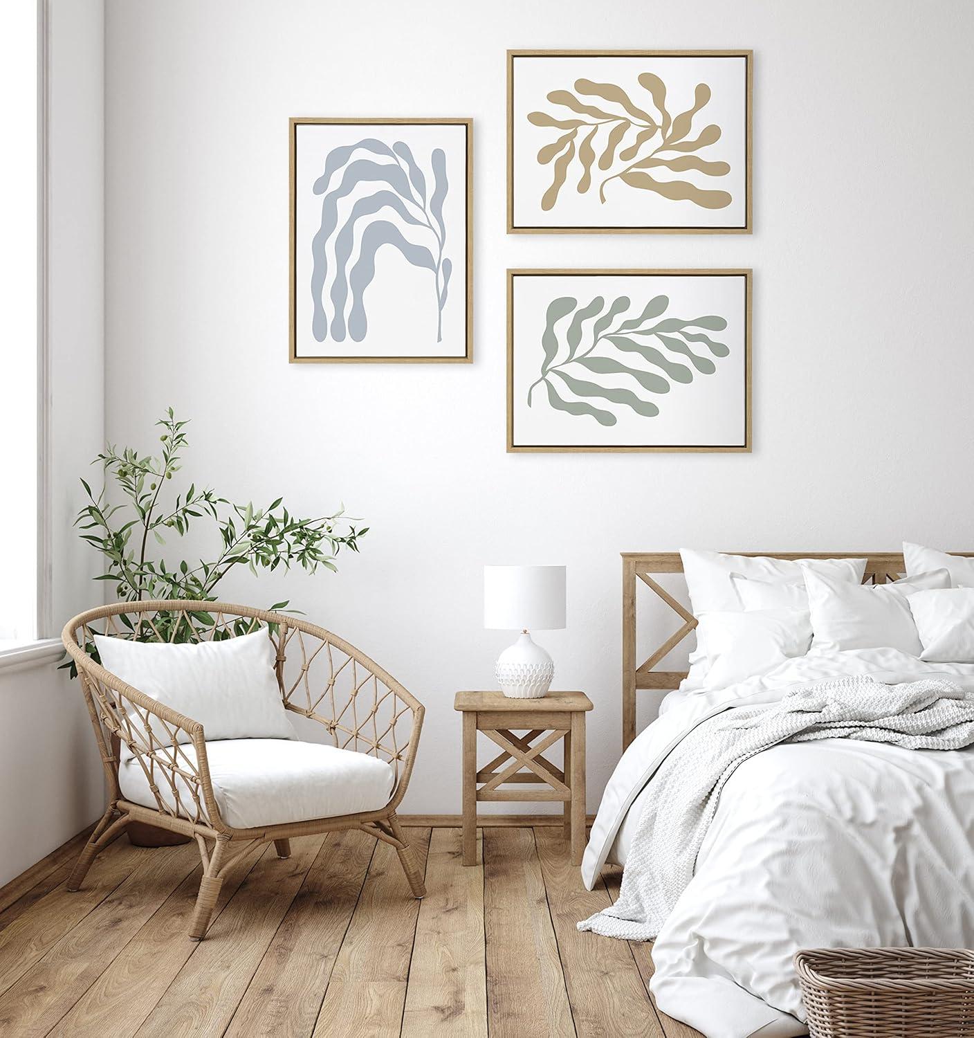 Kate and Laurel Sylvie Matisse Inspired Abstract Botanicals Framed Canvas by The Creative Bunch Studio, 3 Piece 18x24, Natural