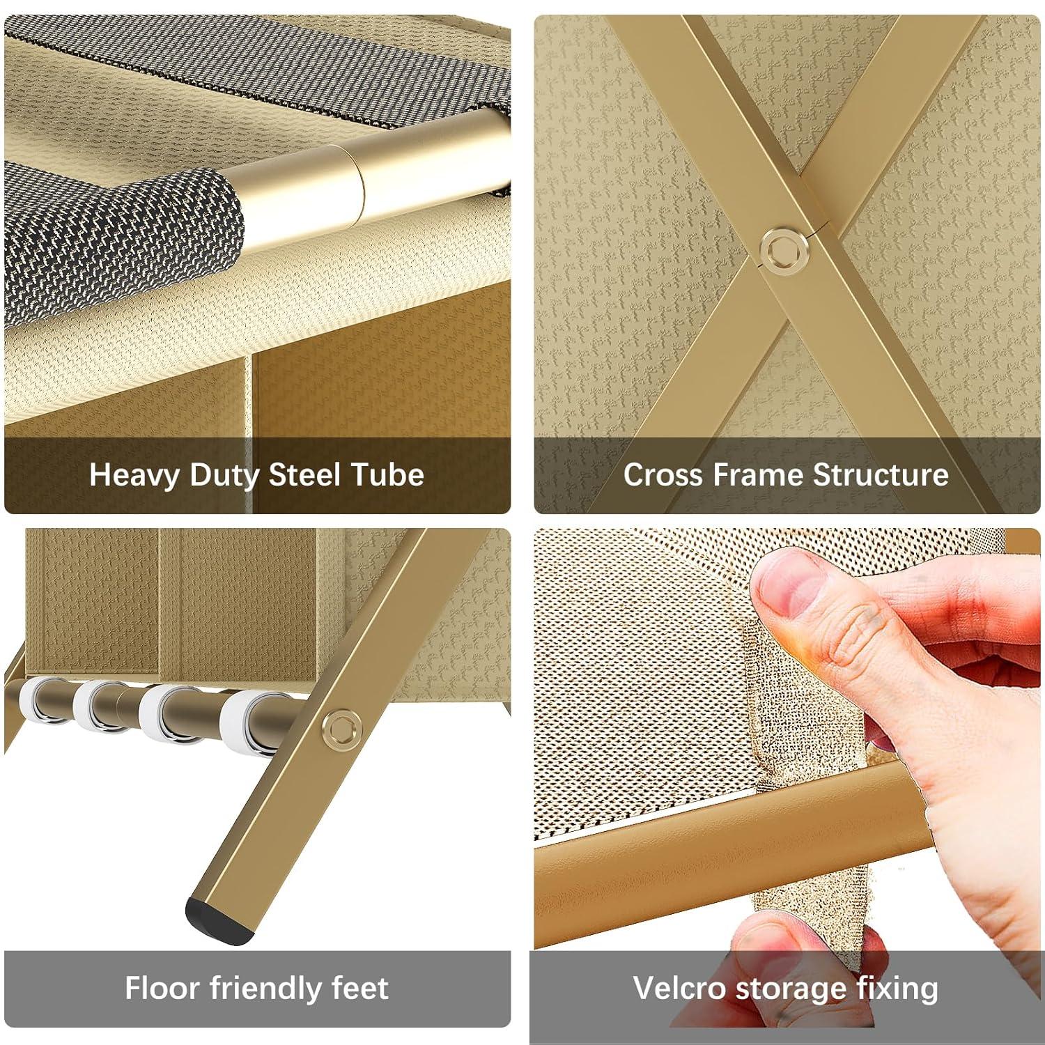 aboxoo Luggage Rack with storage, Guest Room Folding Suitcase Stands, Holds up to 120 lb, Space Saving Suitcase Holders for guest room, Bedroom Hotel, Gold