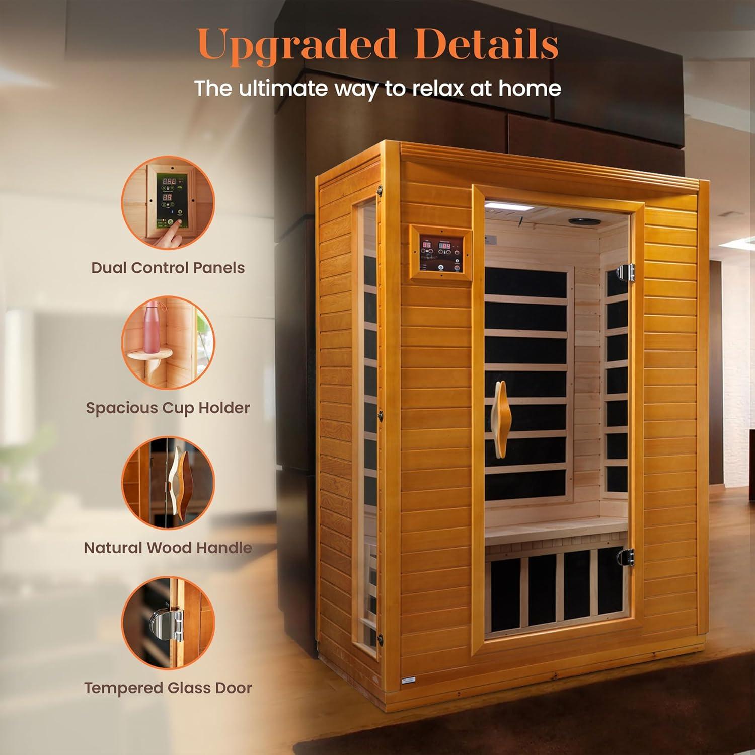 Honey Dark Stain Canadian Hemlock 2-Person Infrared Sauna