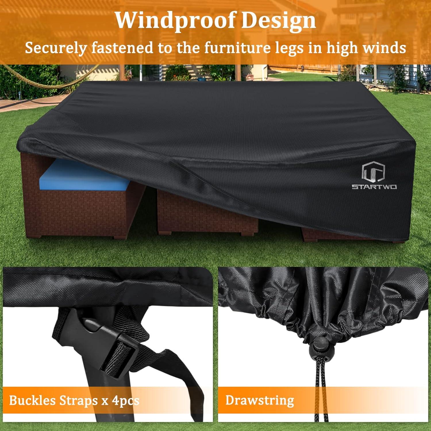 500D Patio Furniture Covers Thickening Outdoor Cover Protective Black 126"x64"x27"