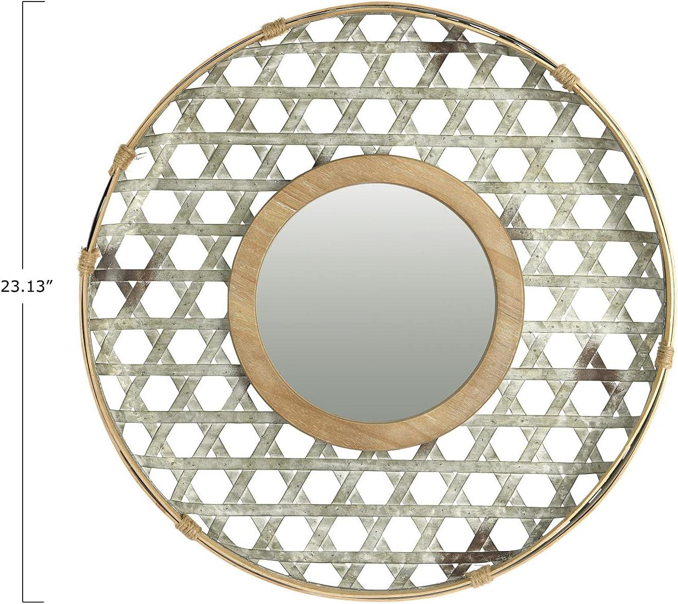 Creative Co-Op Round 2 Tone Lattice Metal Framed Wall Mirror, Wood and Galvanized Finish