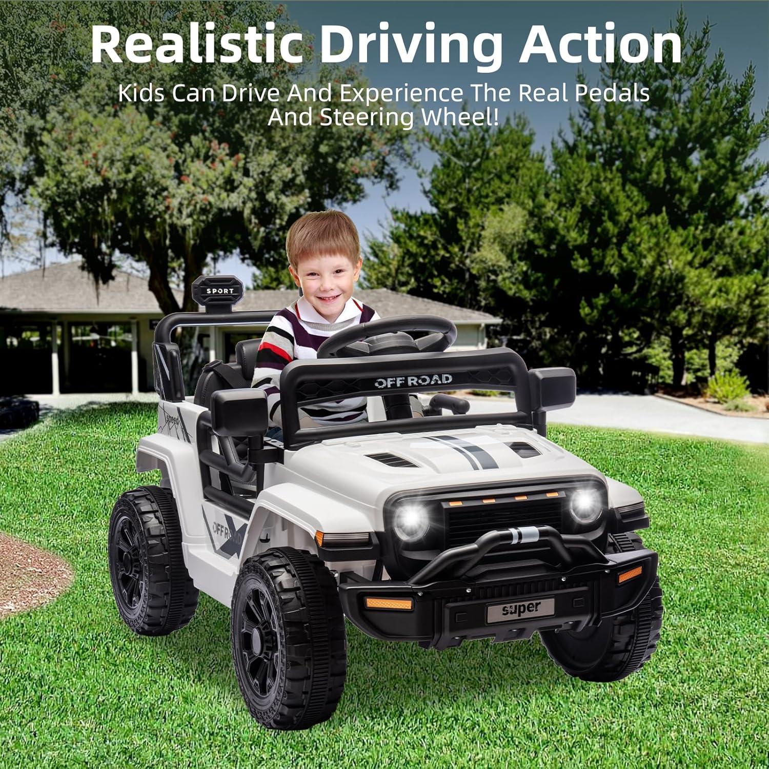 Ride On Truck for Kids, 12V Battery Powered Toy Car with Remote Control, Spring Suspension, LED Headlight and Music, Dual 25W Toddler Electric Vehicles for Girls Boys 3-5