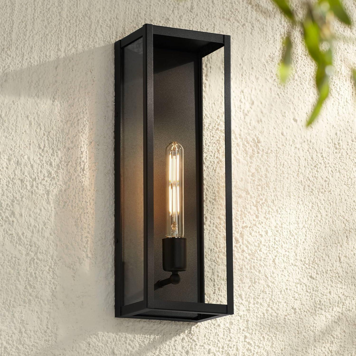 John Timberland Cornell 18" High Modern Box Outdoor Wall Light Fixture Mount Porch House Exterior Outside Edison Bulb Sand Black Clear Glass Shade