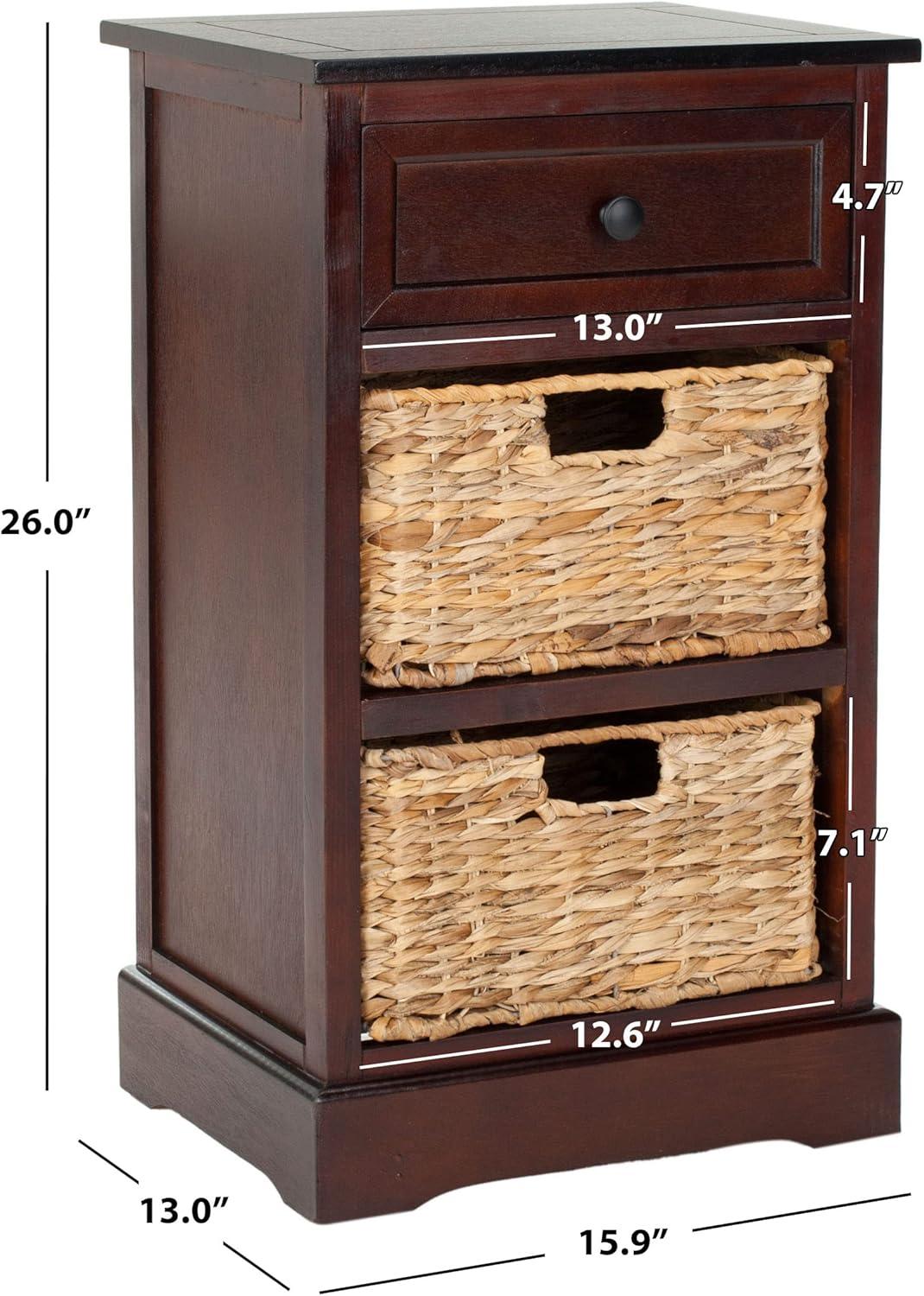 SAFAVIEH Carrie 1 Drawer Storage Side Table with 2 Baskets, Dark Cherry