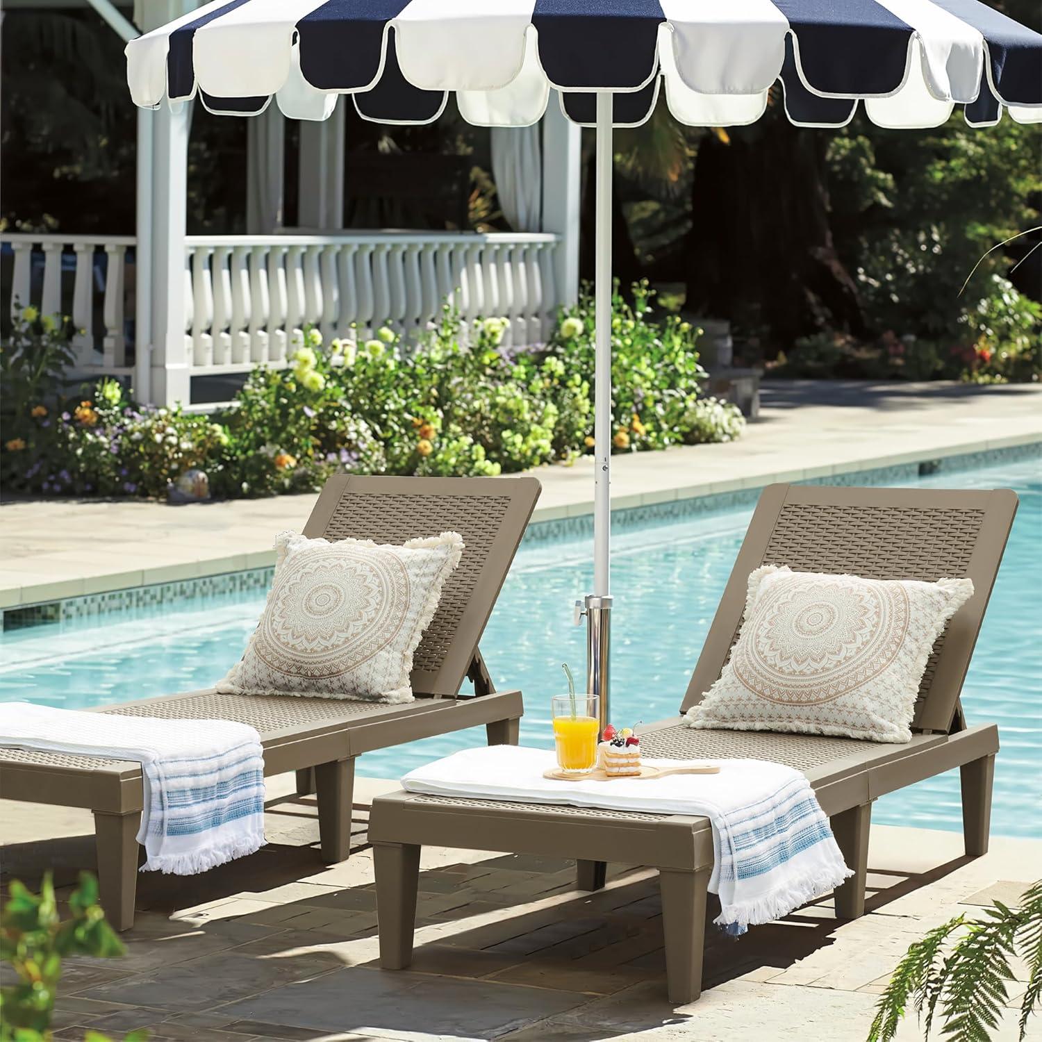 JUMMICO Patio Chaise Lounge Chair Set of 2 Outdoor PE Waterproof Adjustable Easy Assembly Lounge Chairs for Outside Pool Garden Deck Beach (Light Brown, Set of 2)