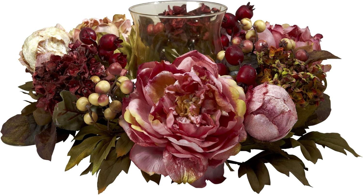 Burgundy Peony and Hydrangea Fall Floral Candelabrum