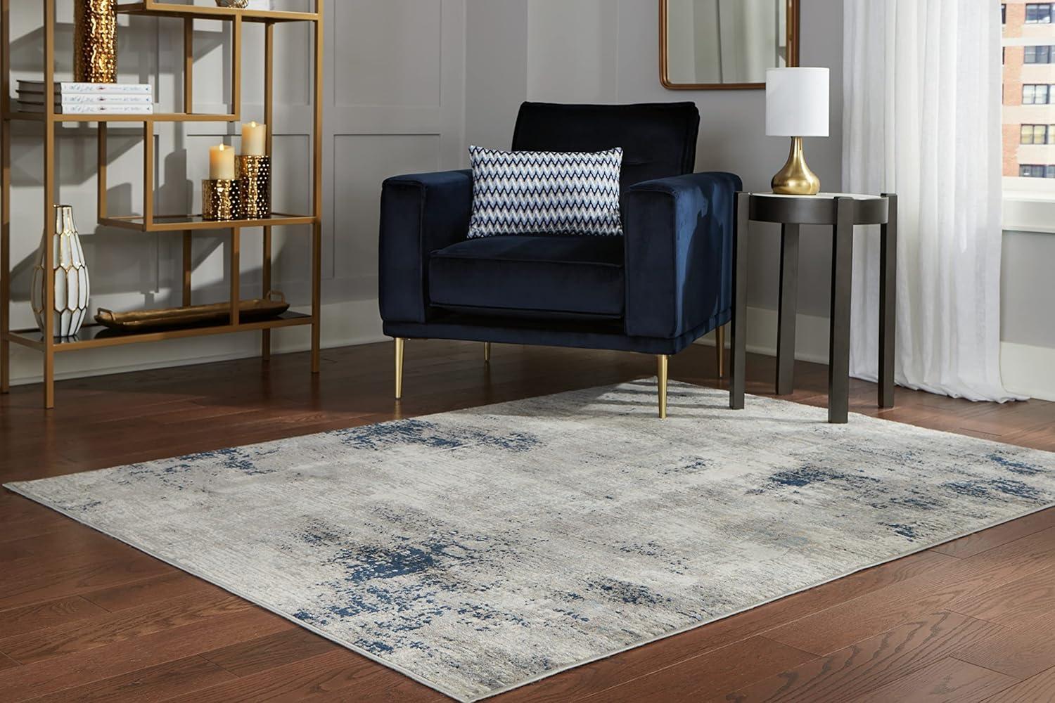 Gray and Blue Abstract 5' x 7' Stain-Resistant Rug