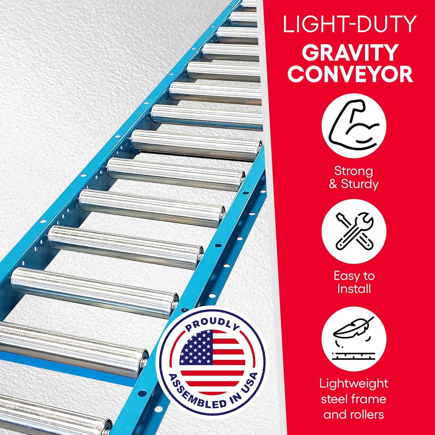 Light-Duty Gravity Conveyor with 1.5" Dia Galvanized Steel Rollers, 12" Wide, 5' Long Steel Frame on 6" Centers, Ideal for Distribution/Assembly Areas Such As Table, Ladder, Bed, Boat - Ultimation