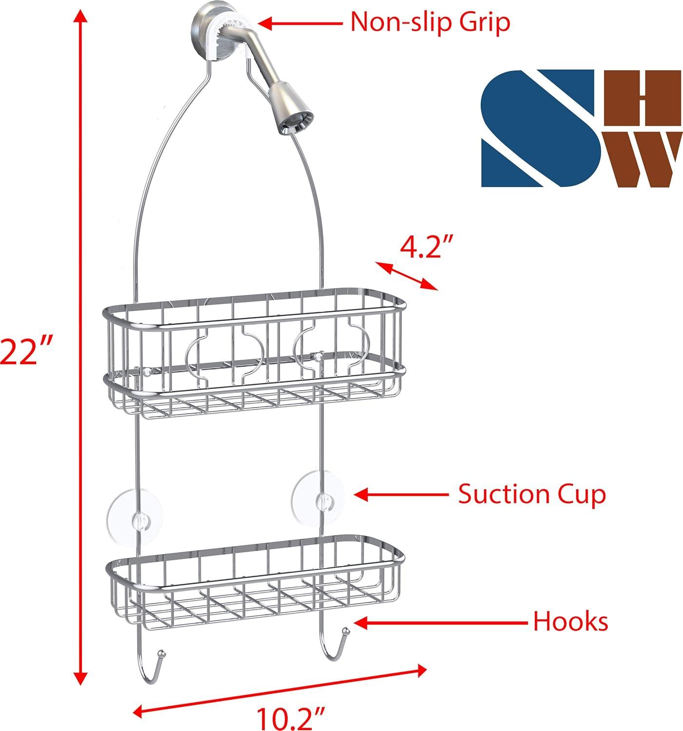 Chrome Metal Hanging Shower Caddy with Suction Mount