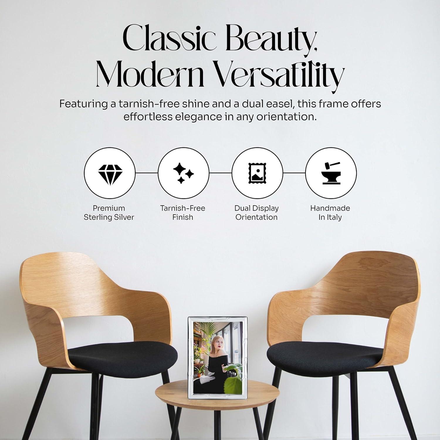 Bamboo Sterling Silver Picture Frames - Handmade in Italy, Tarnish-free, Silver Picture Frame with Dual Easel for Portrait & Landscape Display, Exceptional Gift for Any Occasion (4X6)