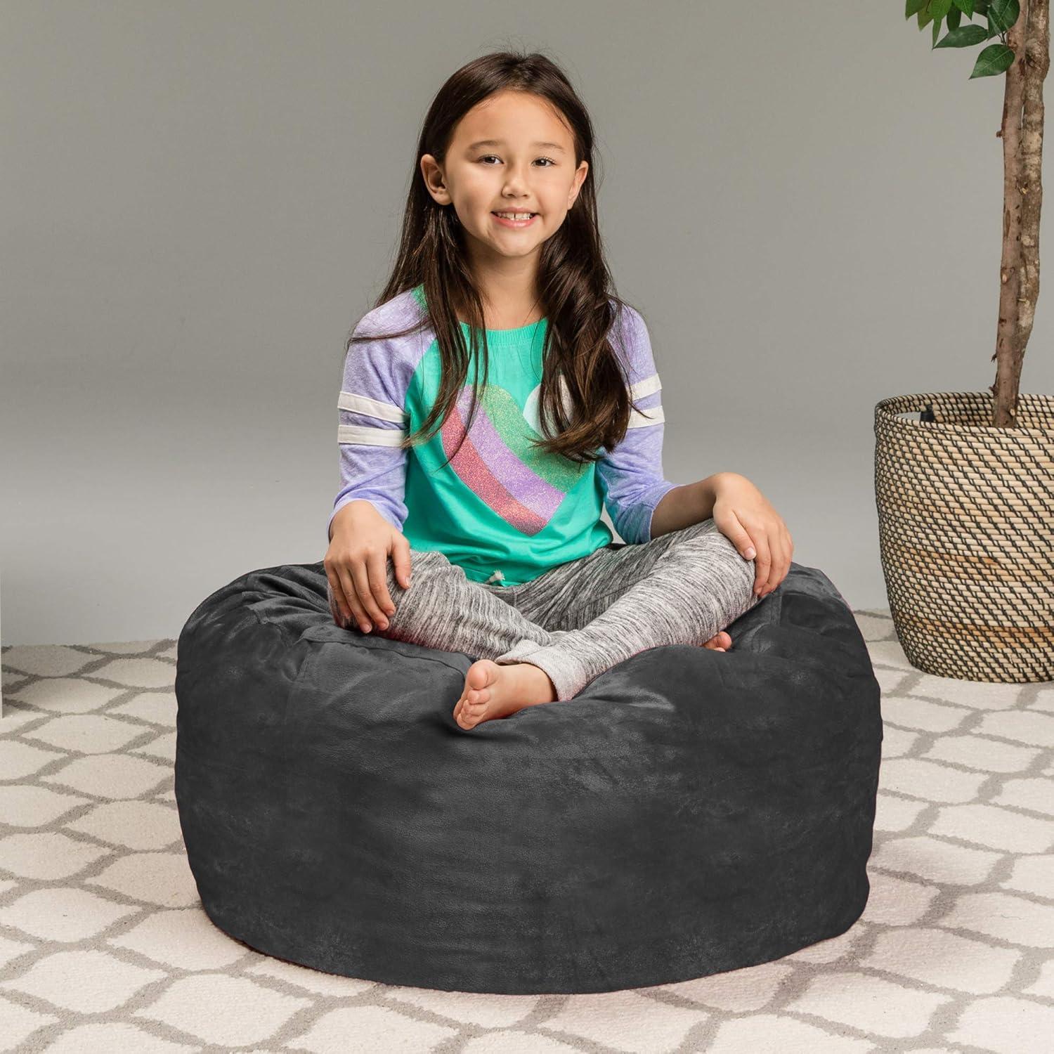 Charcoal Microsuede Kids Round Bean Bag Chair