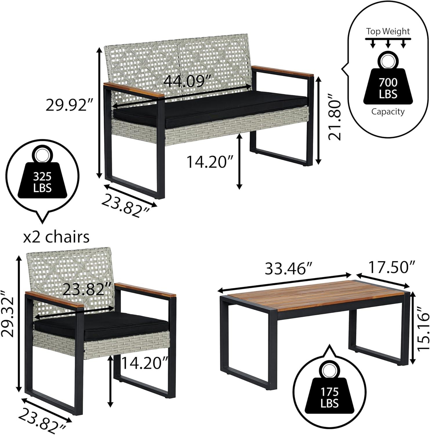 Wilder 4-Piece Modern Coastal Faux Wicker Conversation Outdoor Patio Set - JONATHAN Y