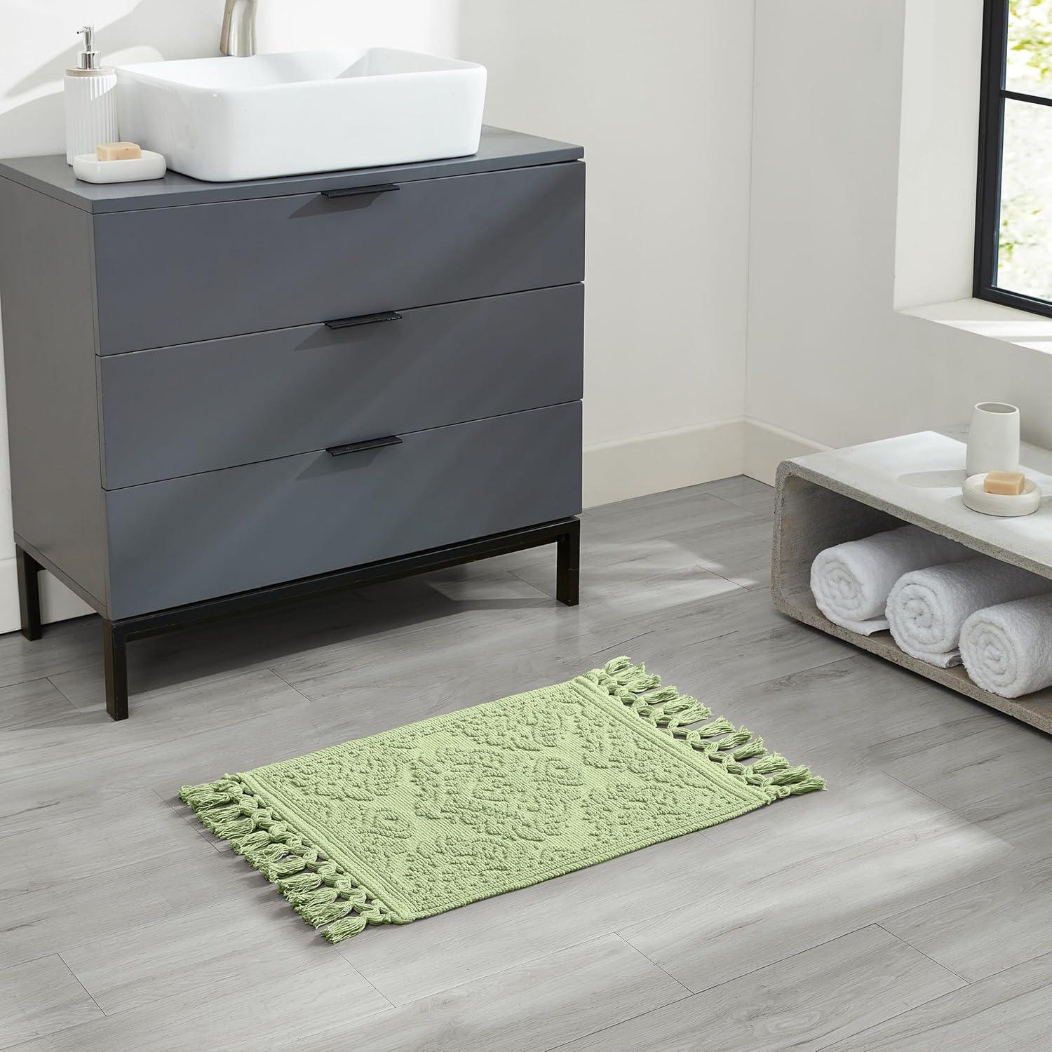 Jean Pierre Ricardo Cotton Fringe 21 x 34 in. Bath Rug, Sage Green