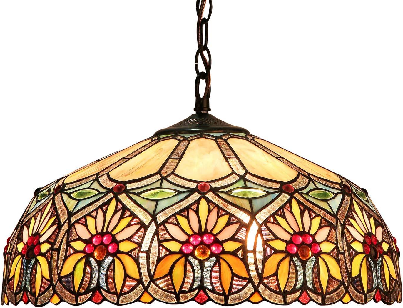 Bronze Tiffany-Style Floral Glass Pendant Light 18"