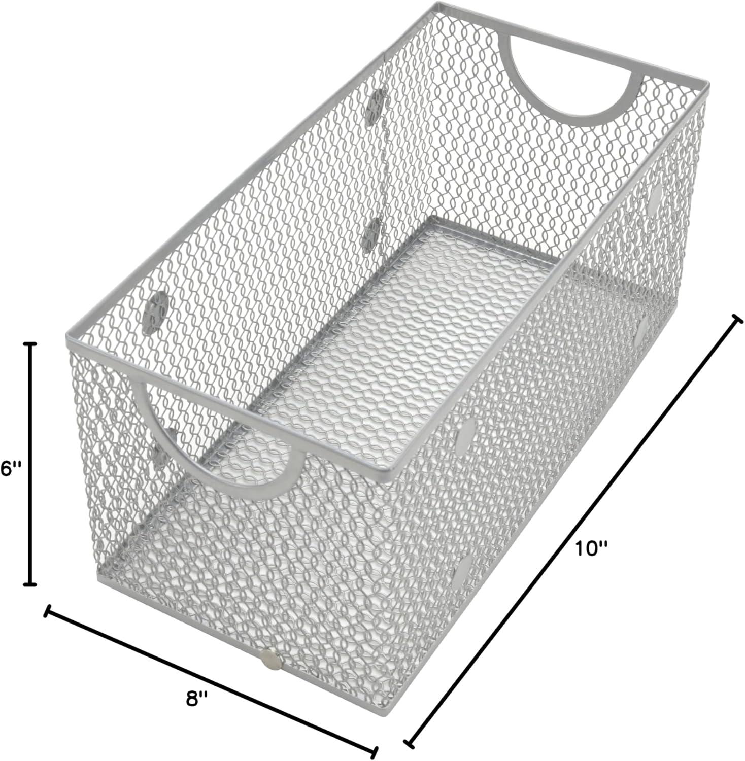 Silver Mesh Open Bin Storage Basket with Plastic Handles