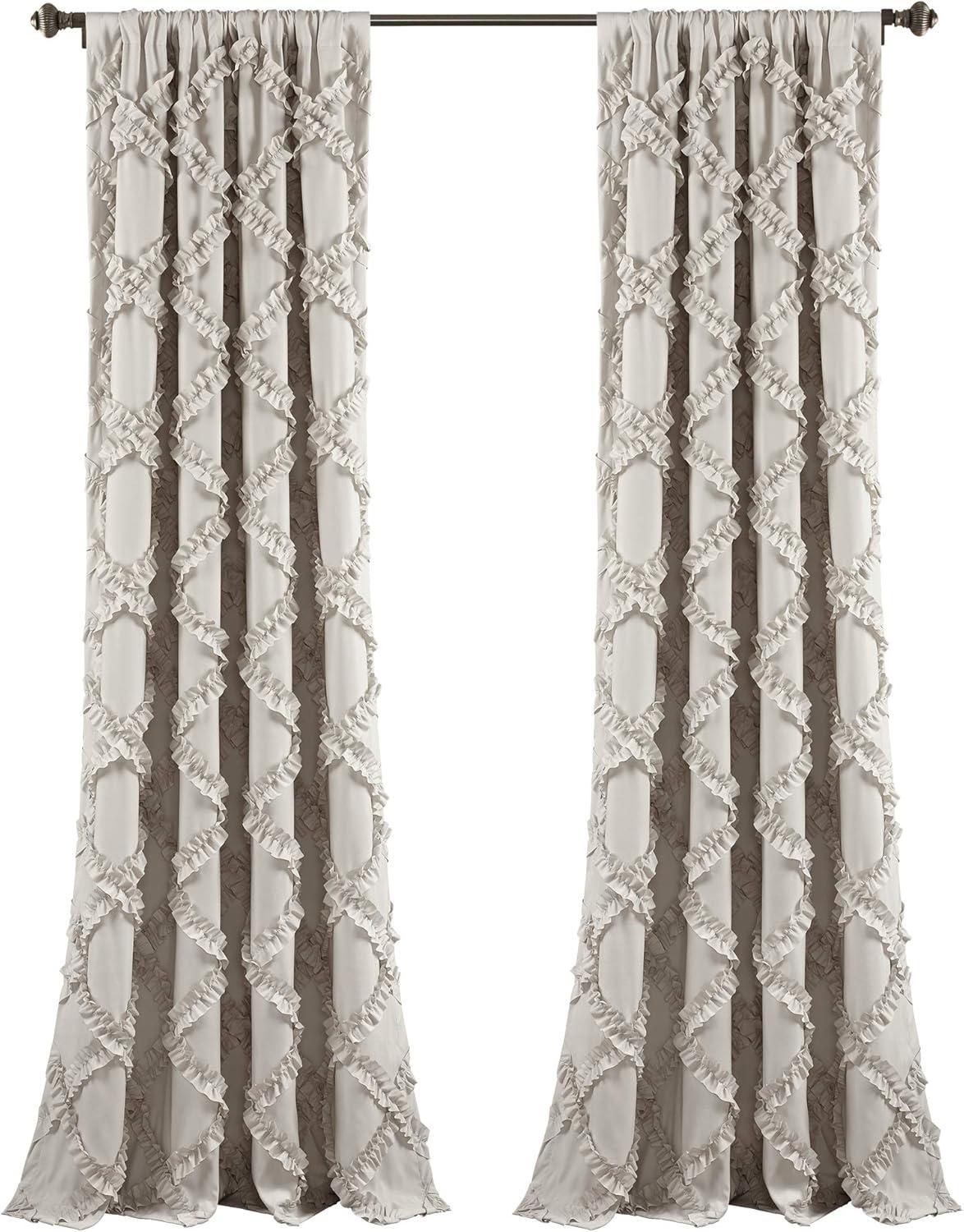 Ruffle Diamond Polyester Semi Sheer Curtain Pair (Set of 2)