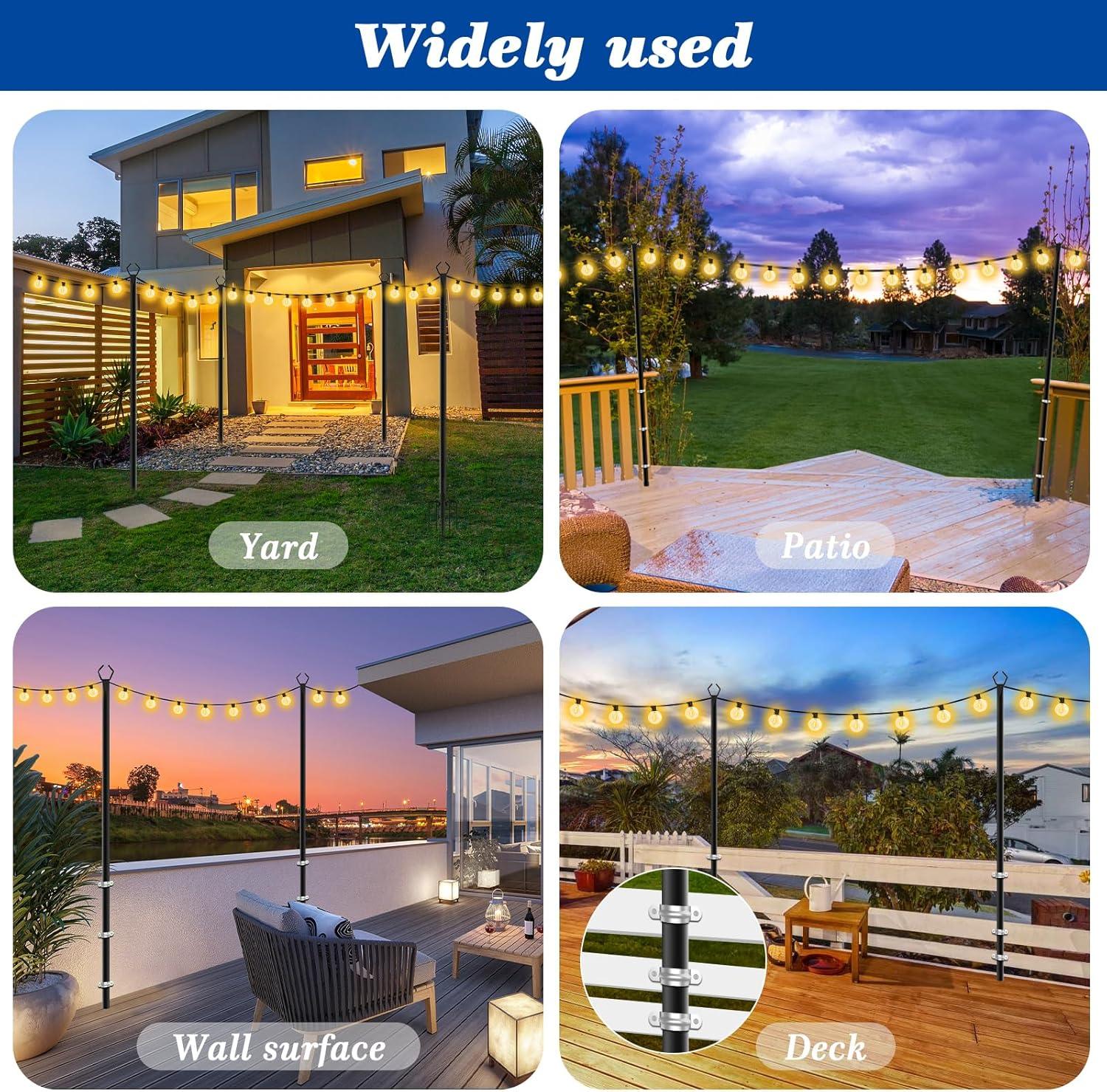2 Pack String Light Poles,10 Ft Light Poles for Outside String Lights,Outdoor Lights Pole with Fork,Metal Poles Stand for Patio Deck Backyard
