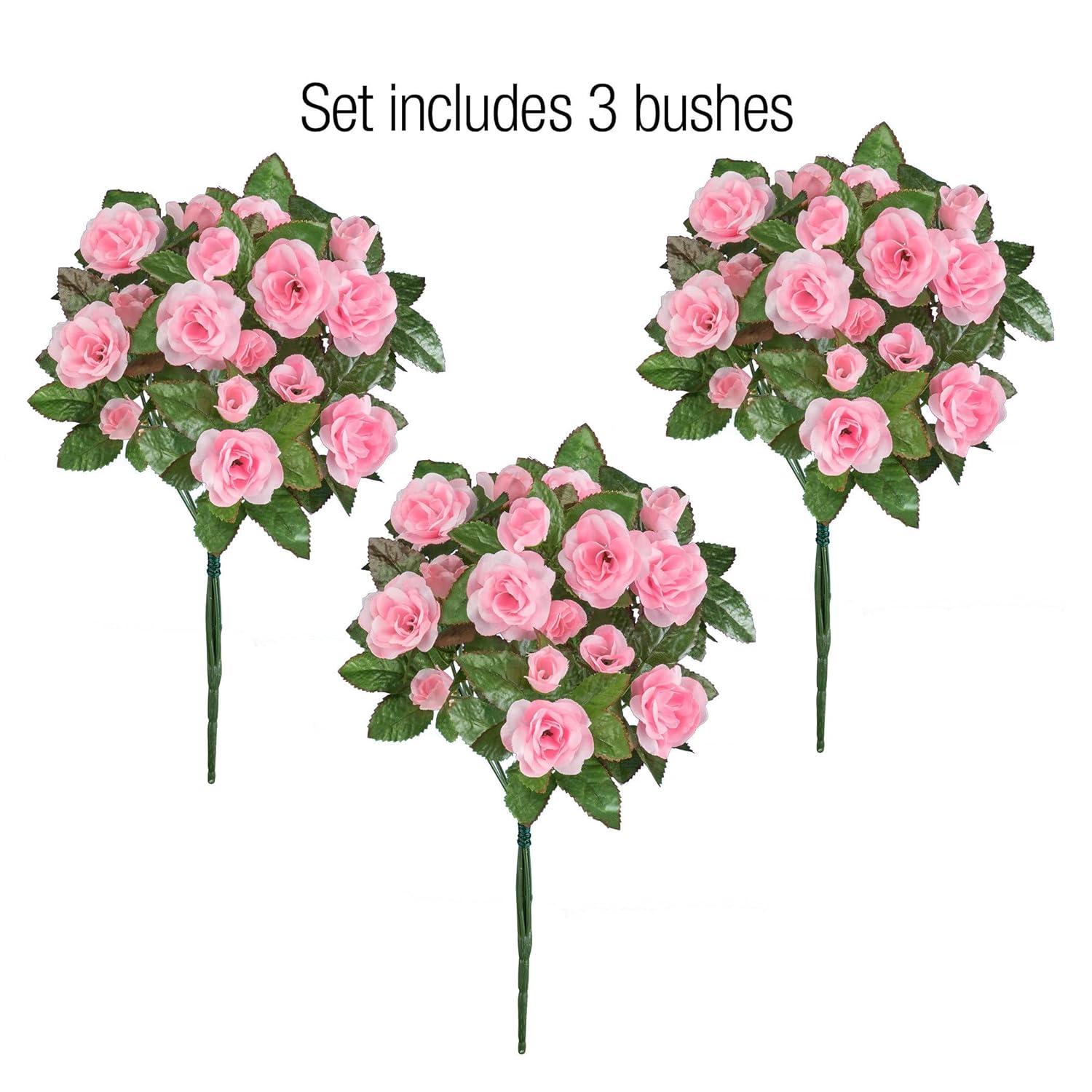 Collections Etc Floral Rose Bushes - Set of 3 Pink