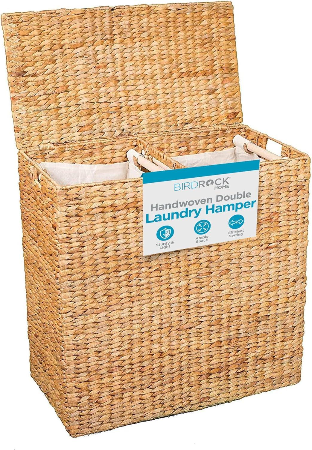 BirdRock Home Water Hyacinth Laundry Hamper Divided