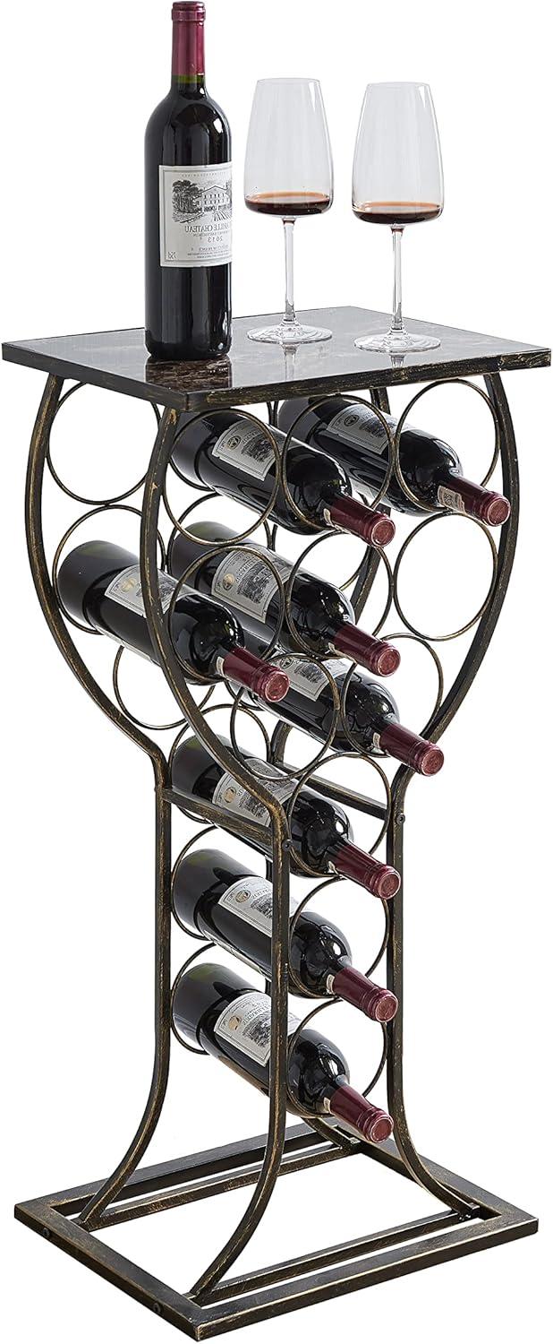 Brushed Gold Metal and Marble Freestanding Wine Rack