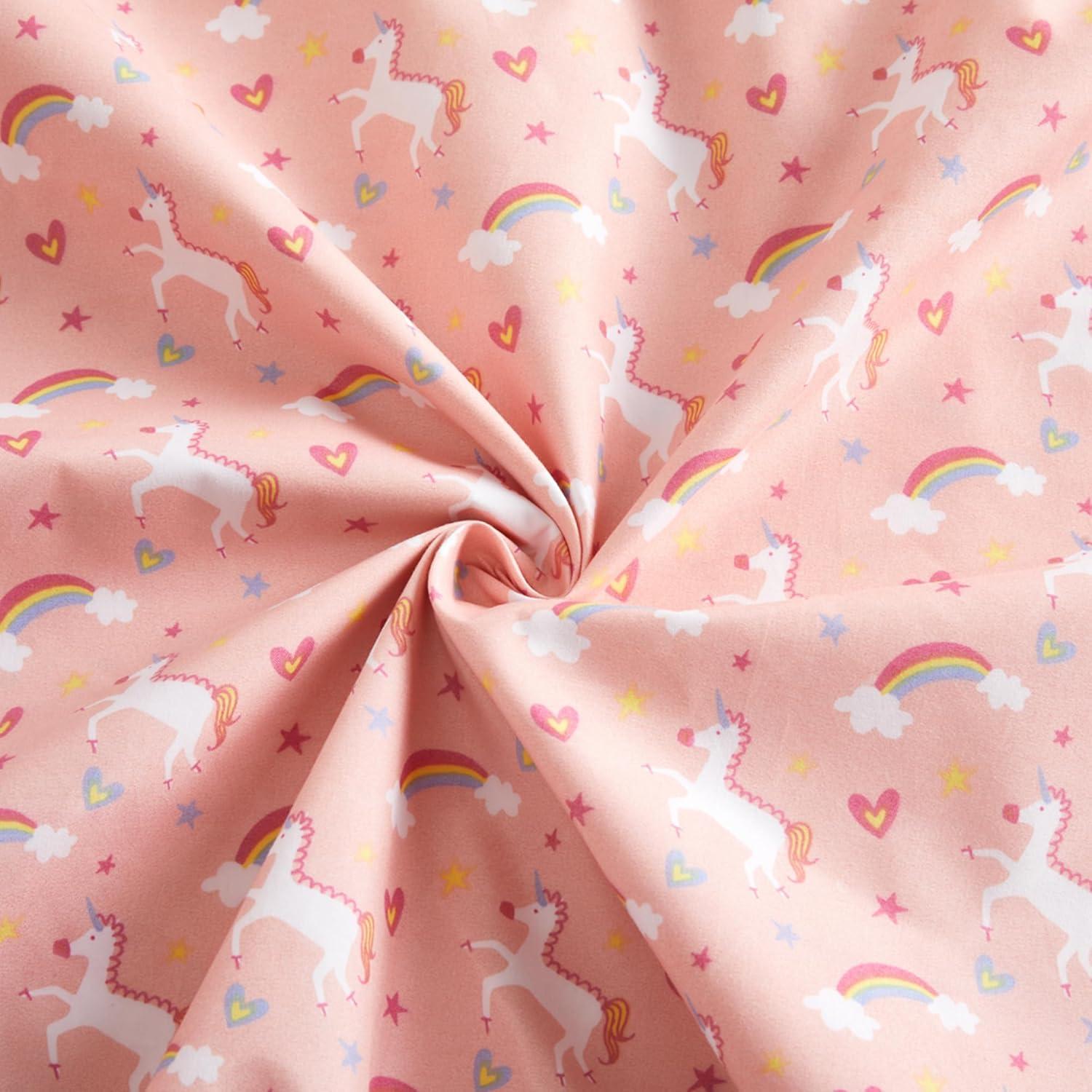 Pink Unicorn Rainbow Cotton Blend Percale Full Sheet Set