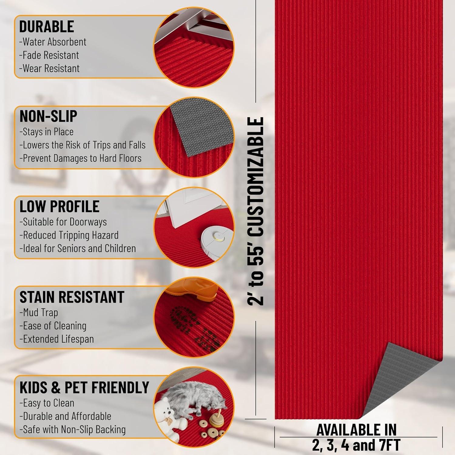 Ottomanson Hallway Runner Waterproof Non-Slip Rubberback 2x6 Indoor/Outdoor Utility Rug, 2' x 6', Red