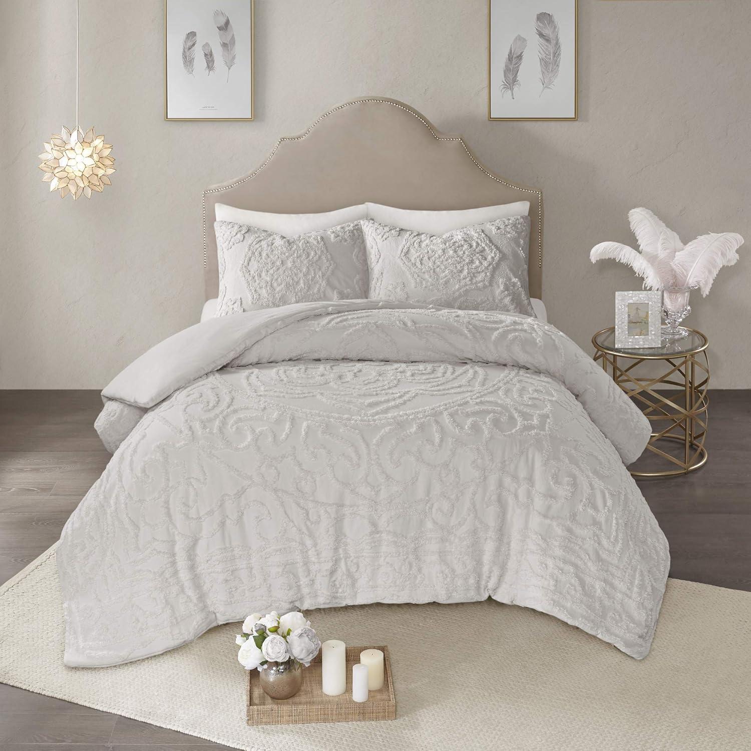 Madison Park Laetitia Tufted Chenille Cotton 3 Piece Medallion Duvet Cover Set