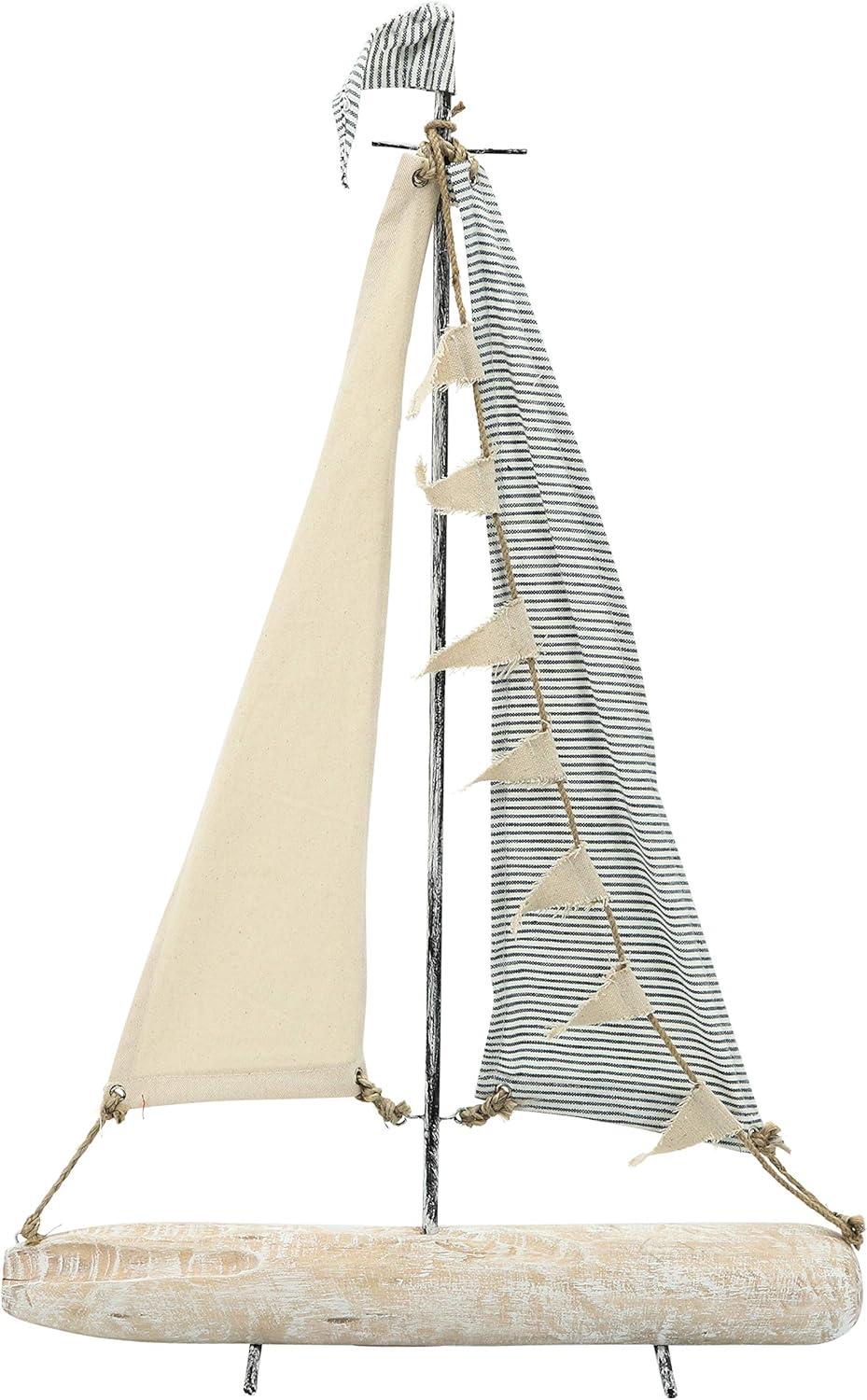 Sagebrook Home Iron 25" Sailboat With  Cloth Sails, Multi, Rectangle, Metal, Coastal, 17"L X 5"W X 25"H, Solid Color