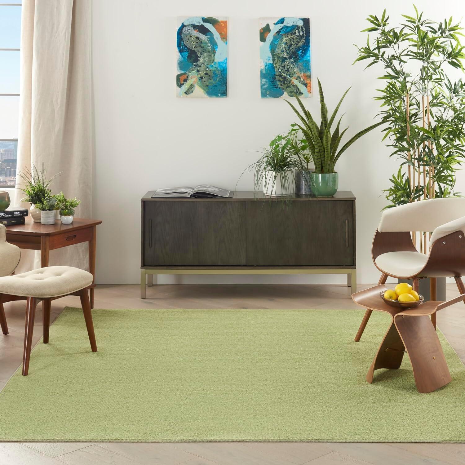 Mossy Green Square 7' Synthetic Flat-Woven Indoor/Outdoor Rug