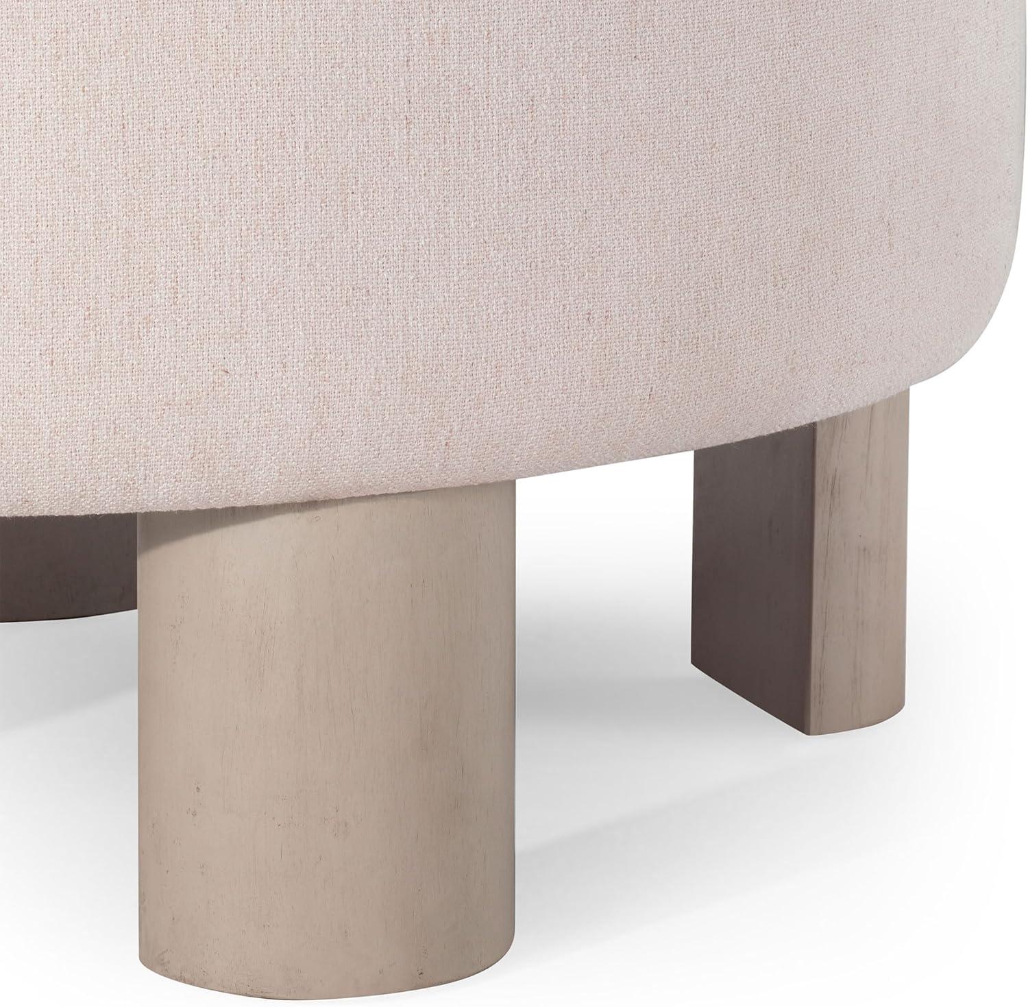 Maven Lane Celia Contemporary Upholstered Ottoman with Refined White Wood Finish