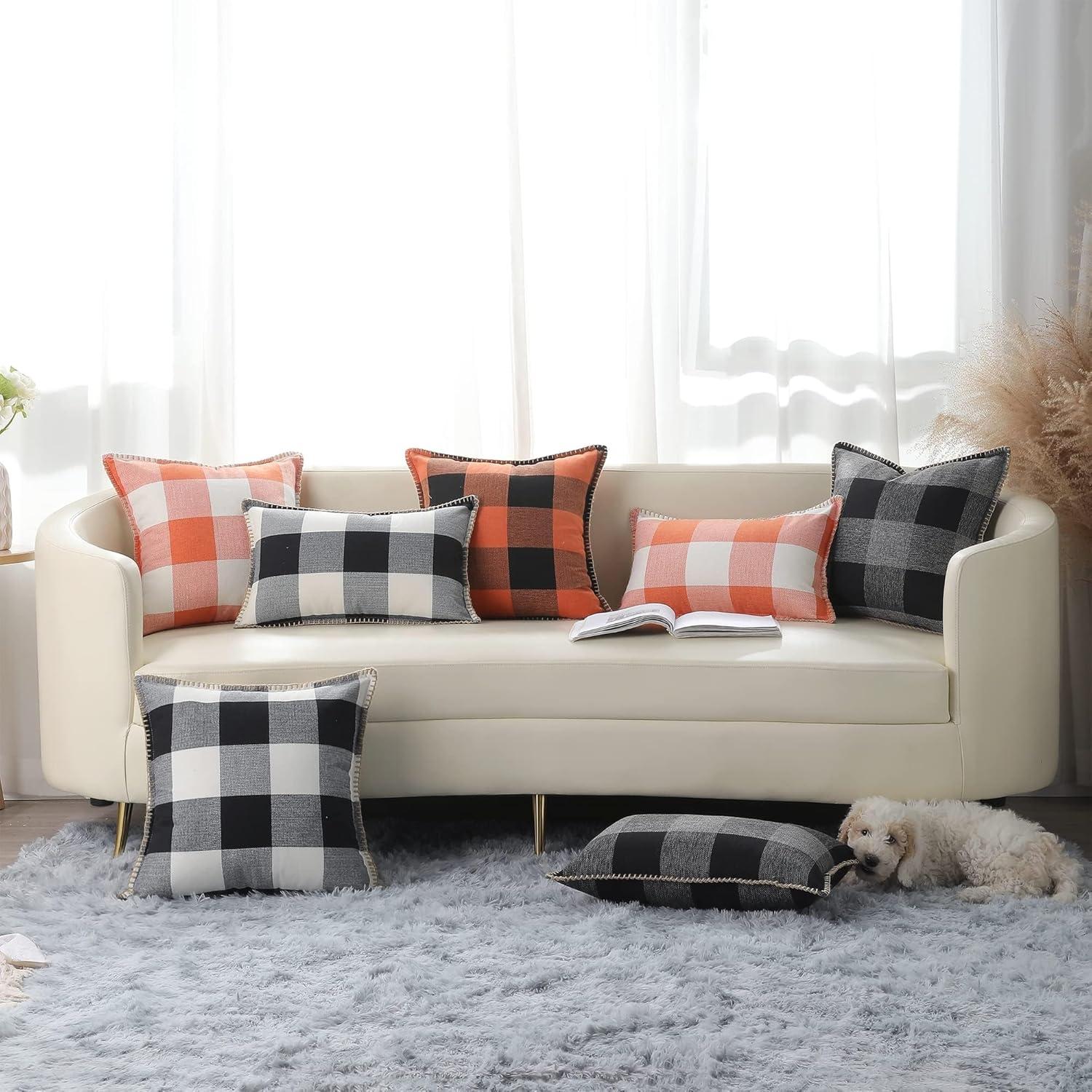 CARRIE HOME Buffalo Plaid Pillow Covers 18x18 Set of 2 Black and White Outdoor Throw Pillows Black Buffalo Check Pillow Covers Farmhouse Decor for Couch Sofa and Bed