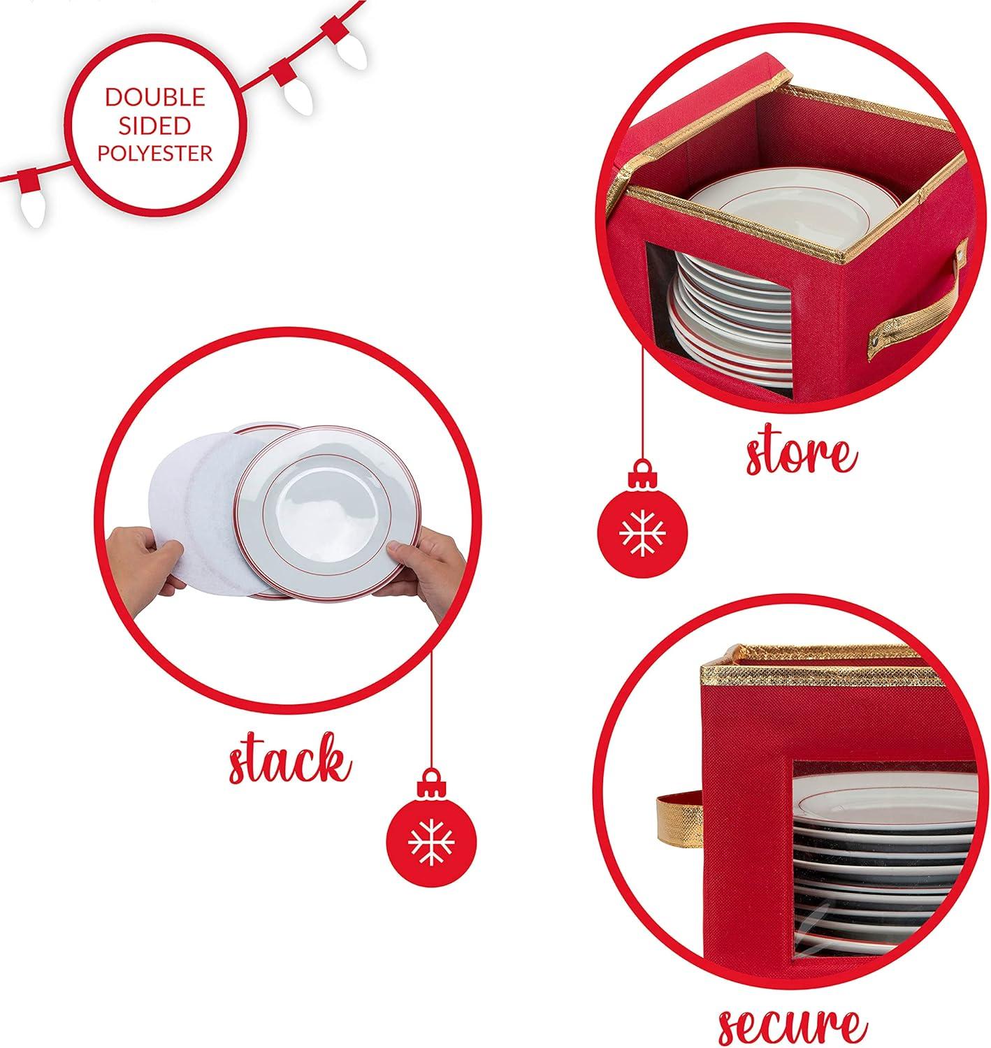 Salad Plate Dinnerware Storage Box - Simplify: Red Polyester China Storage, Plate Organizer, 9"x9"x8"