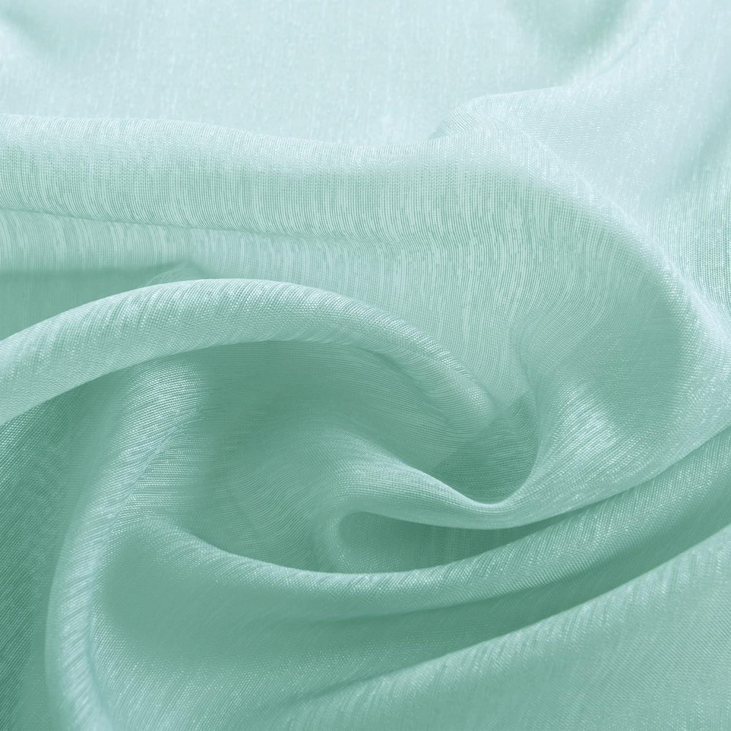 KOUFALL 96 Inch Seafoam Sheer Curtains Grommet 2 Panel Faux Linen Voile Drapes Semi Sheer Curtains for Living Room Bedroom 52 x 96 Inches Long Ocean Coastal Beach Themed Aqua Mint Light Green