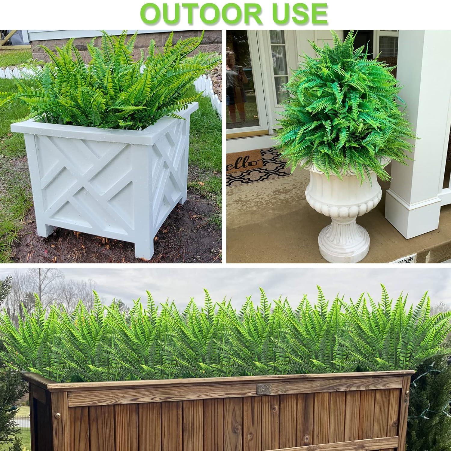 10 Bundles Artificial Boston Fern Plants, Bushes Faux Plants Shrubs Greenery UV Resistant for House Office Garden Indoor Outdoor Window Box Decorating