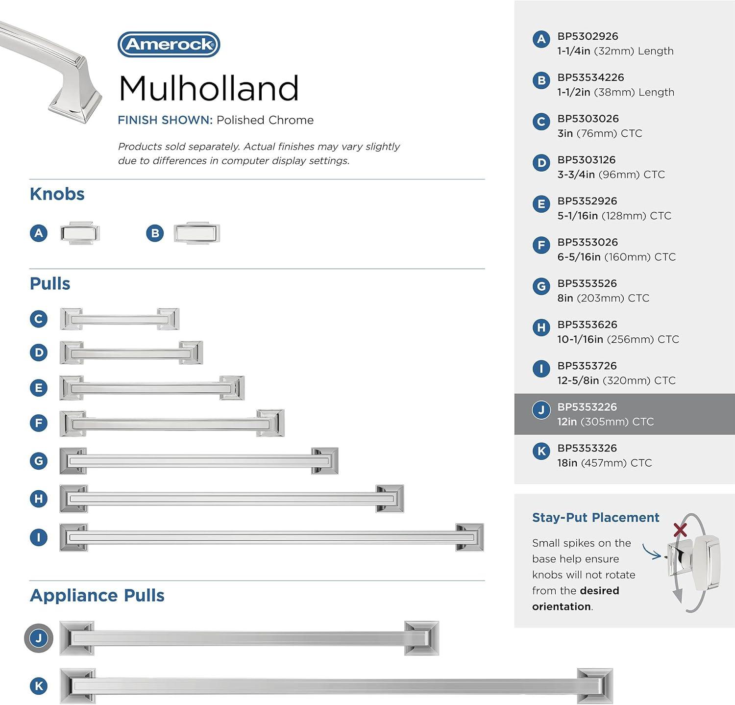 Amerock Mulholland 12 inch (305mm) Center-to-Center Polished Chrome Appliance Pull