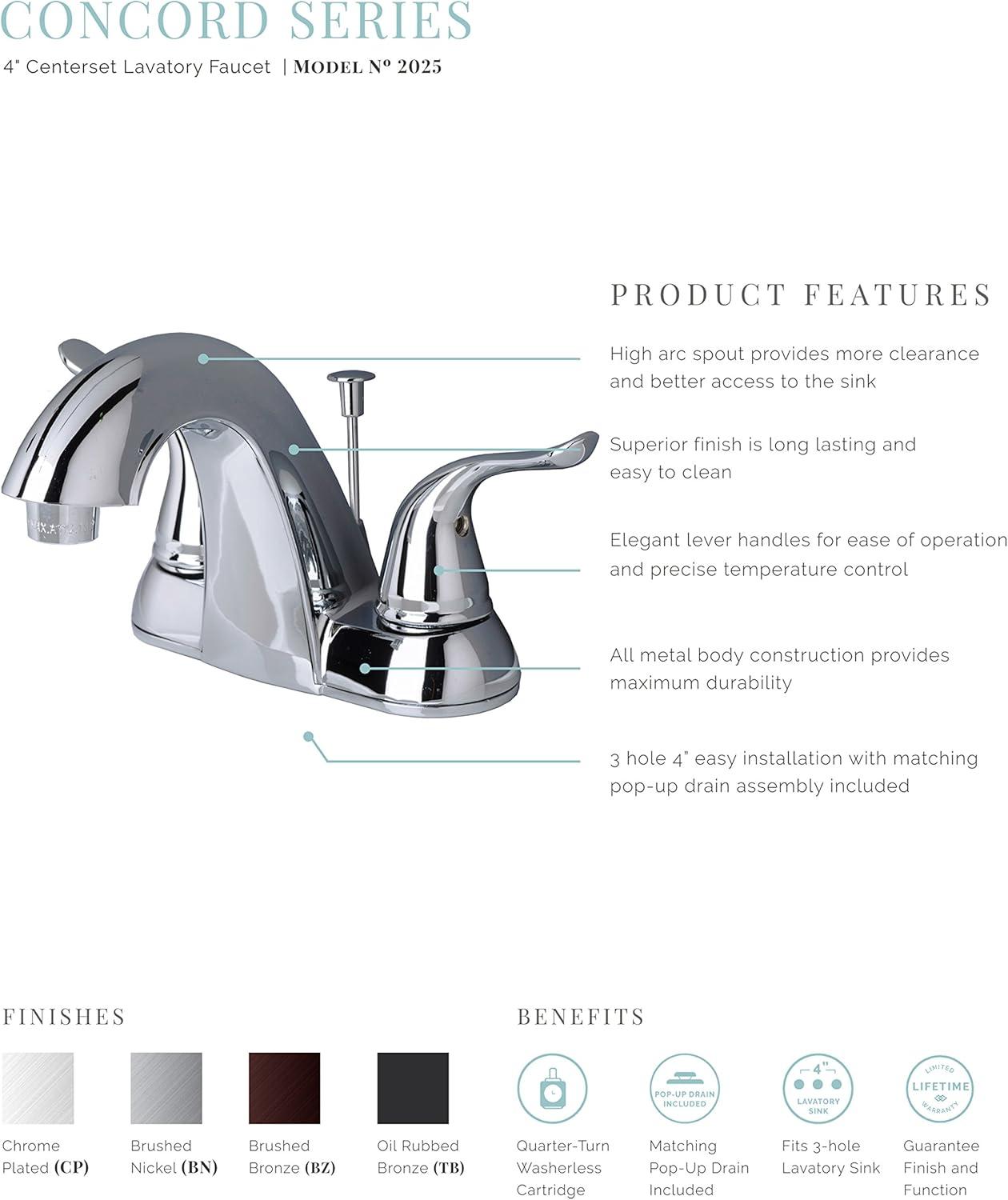 Centerset 2-handle Bathroom Faucet with Drain Assembly