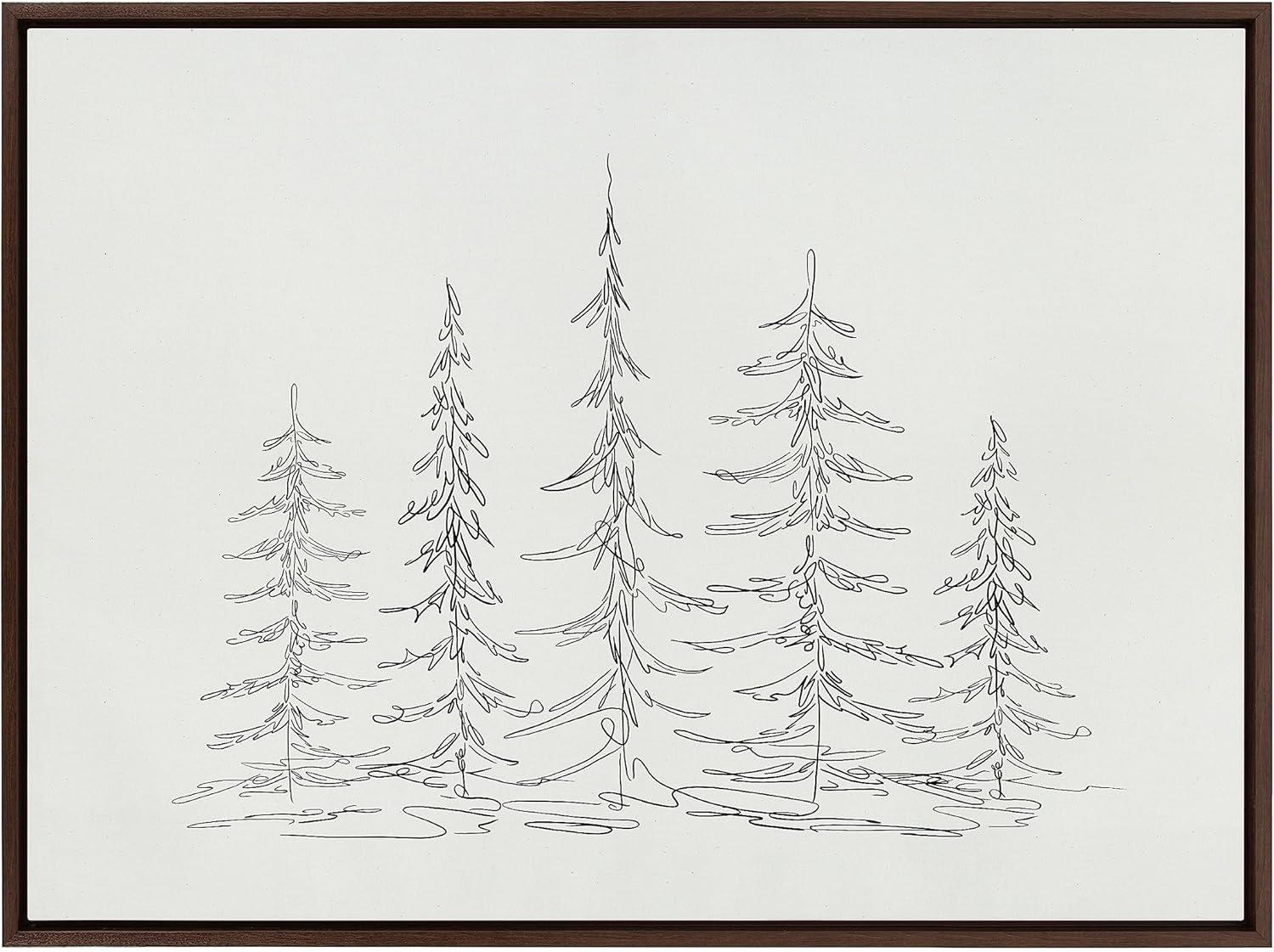 Minimalist Evergreen Trees Sketch Framed Canvas Wall Art, 28x38