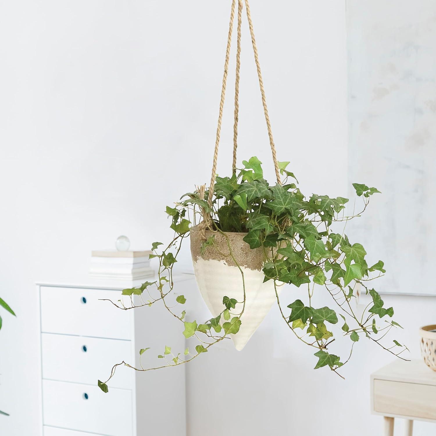 Jute Hanging Planter (8.5") - Storied Home: Indoor Bohemian Stoneware, No Assembly, Ceiling Mount