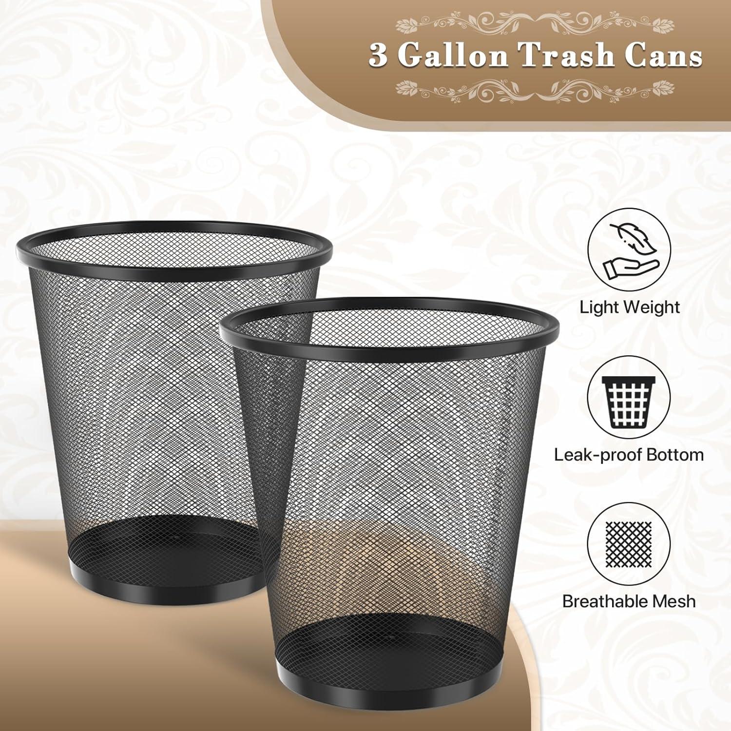 Magshion 2PCS 5 Gallon Open Top Mesh Waste Paper Basket, Non-Slip Base Trash Cans, Iron Round Wire Bin for Kitchen Bathroom Office, Blac