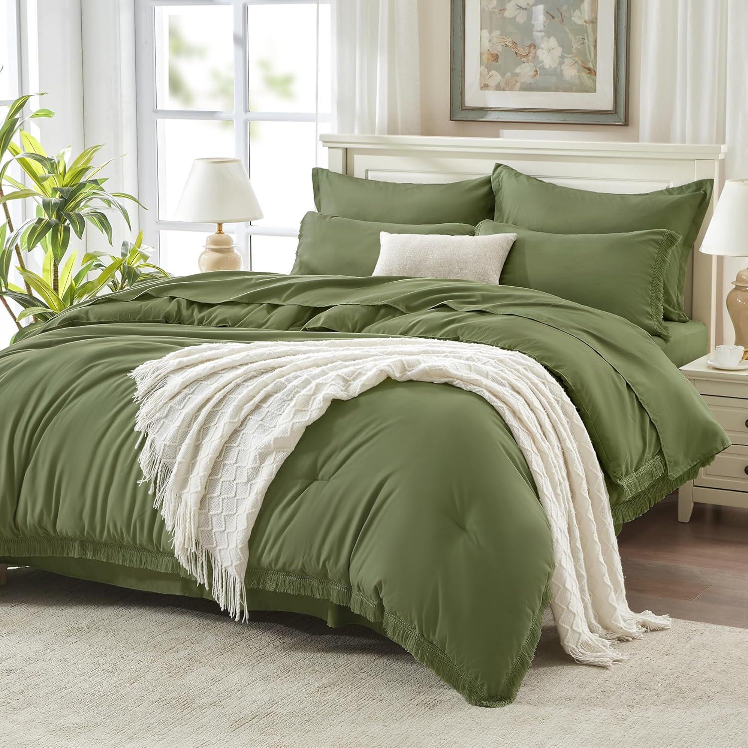 Olive Green Full Microfiber Reversible Bed in a Bag Set