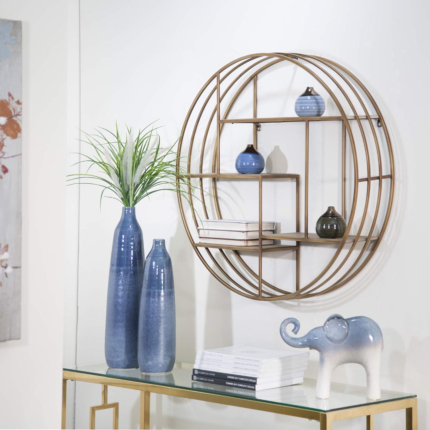 Sagebrook Home Kittle Modern Glam Iron and Wood Wall Storage Shelf