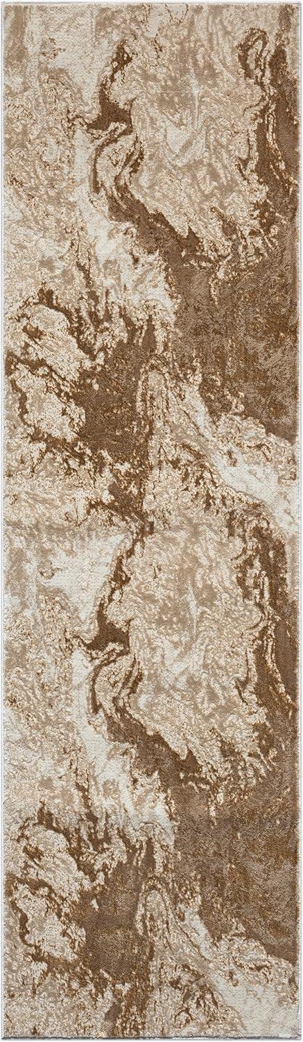 Beige Abstract Swirl 6' x 9' Synthetic Easy-Care Area Rug