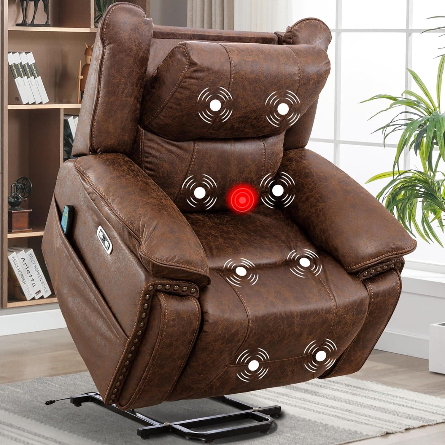 CANMOV Power Recliner Chair Electric Home Theater Seating Soft Leather Movie Chair for Living Room Overstuffed Single Reclining Sofa with Hidden Arm Storage, Cup Holders and USB Ports