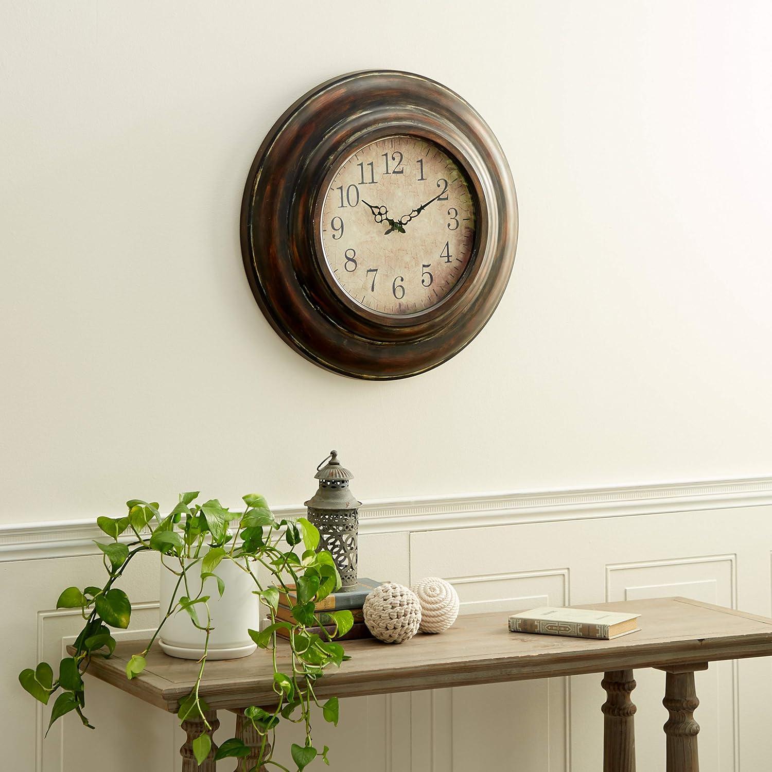 DecMode 24" Brown Metal Wall Clock with Fluted Frame